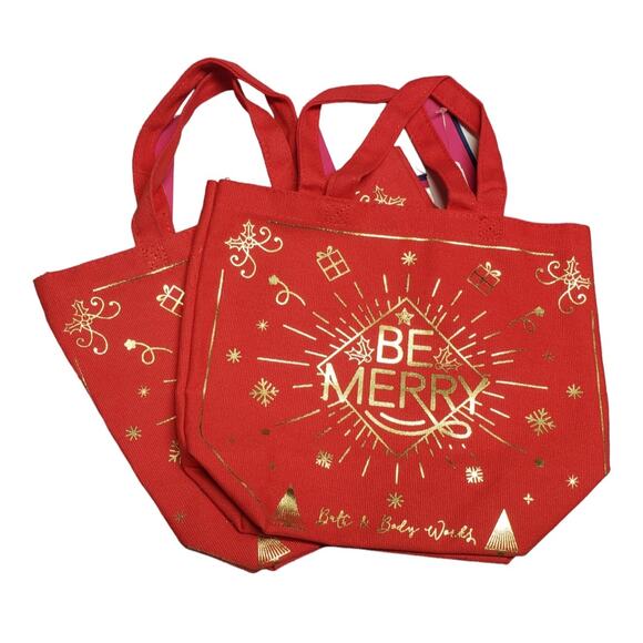 BBW Red & Gold BE MERRY CHRISTMAS Be Merry Holiday Gift Bags ☆ 2 Total - Picture 2 of 7